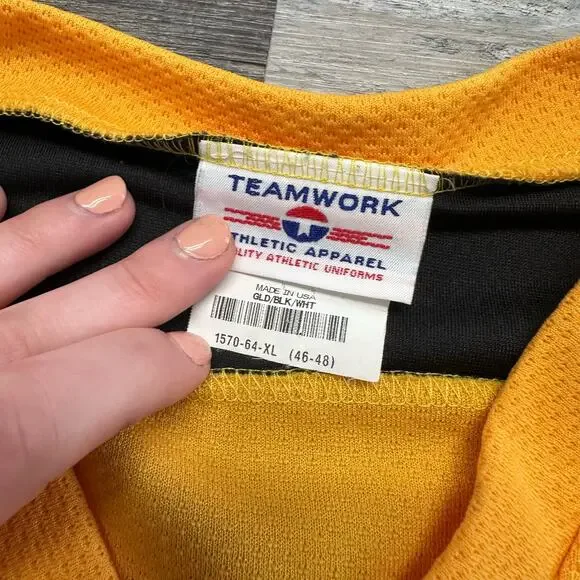 Vintage Teamwork Athletic Apparel Yellow Mens XL CAT Caterpillar Hockey Jersey